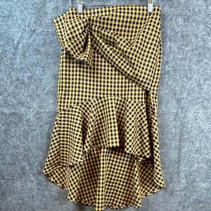 Jane Choi Skirt Womens 27 Yellow Navy Plaid High Low Ruffle Academia Preppy
